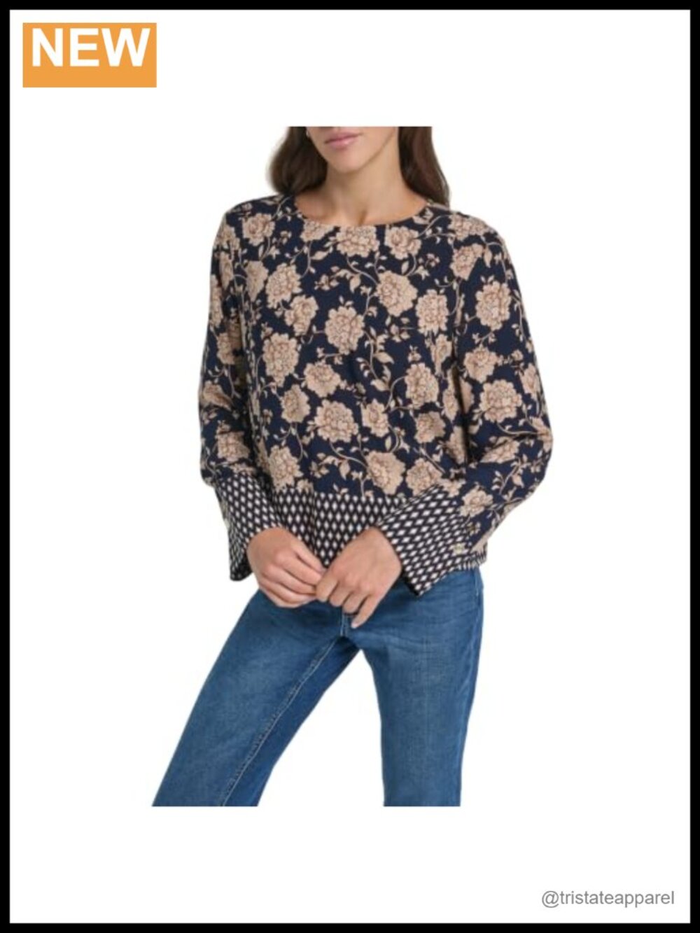 Nautica Women's Long Sleeve Pieced Roll Cuff Shirt Blouse 100% Viscose
